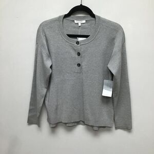 WAYF Womens Pullover Sweater Gray Heathered Long Sleeve Jewel Neck Button XS New